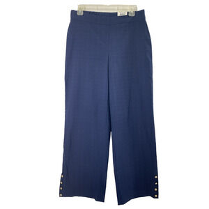 JM Collection Wide Leg Pants Womens Medium Navy Blue Floral Gold Buttons Slacks‎